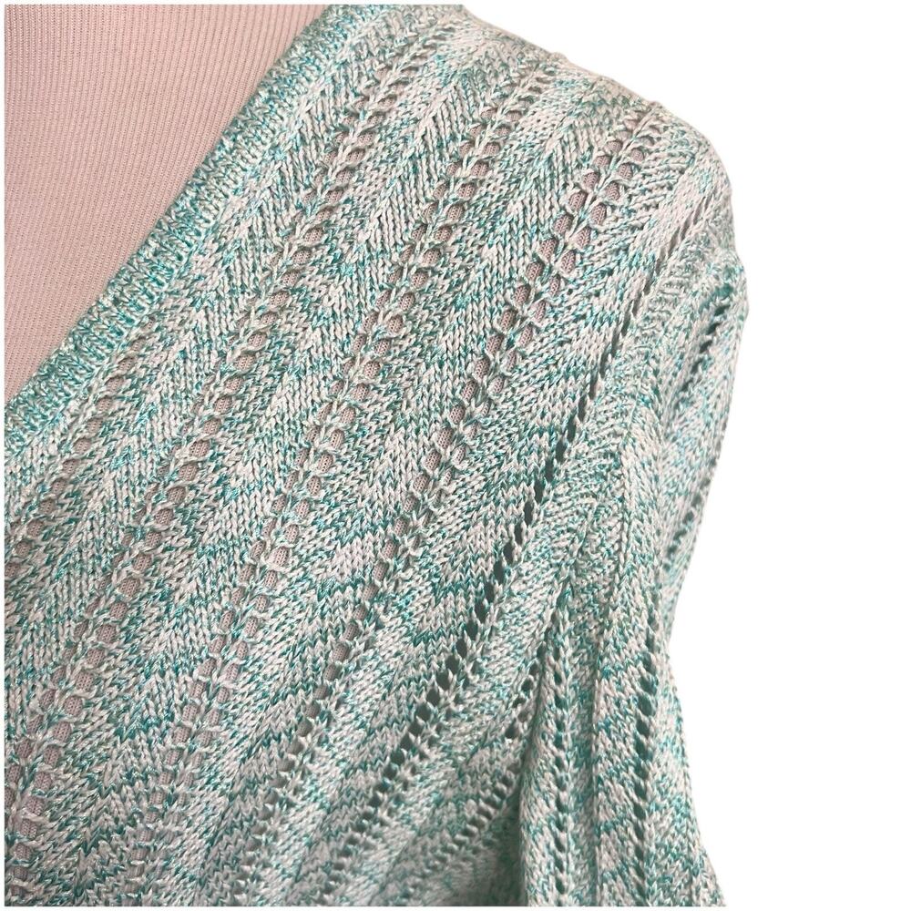 St. John Sport Crochet Longline Knit Cardigan Teal Size Small Petite Beaded Hook - Picture 7 of 16